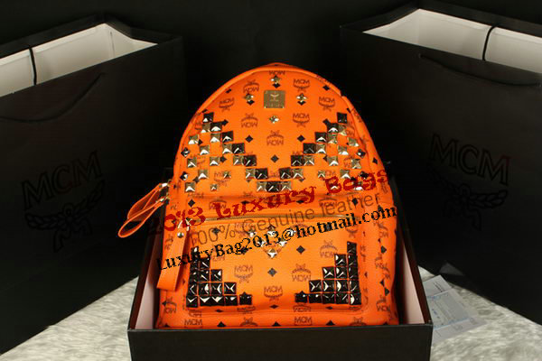 MCM Stark Backpack Jumbo in Calf Leather 8100 Orange