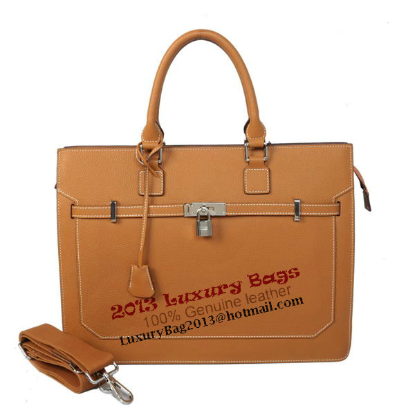 Hermes Mens Kelly Briefcase Calf Leather H5229 Camel