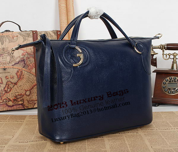 Gucci Twill Calf Leather Top Handle Bag 309529 Blue