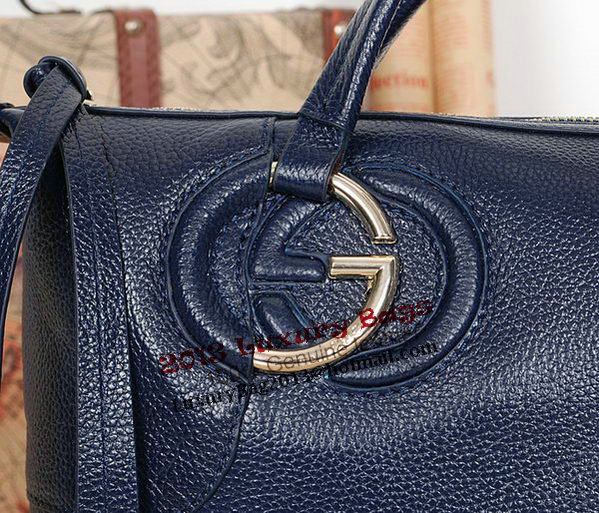 Gucci Twill Calf Leather Top Handle Bag 309529 Blue