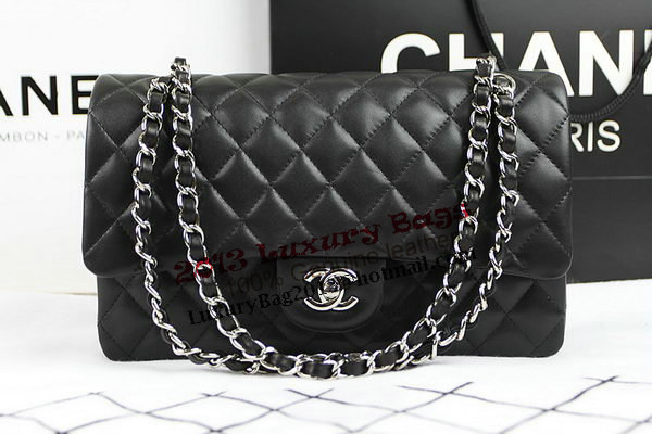 Chanel 2.55 Series Classic Flap Bag 1112 Black Original Sheepskin Leather Silver