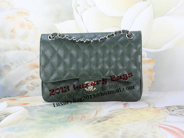 Chanel 2.55 Series Classic Flap Bag 1112 Dark Green Original Cannage Pattern Leather Silver