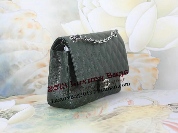 Chanel 2.55 Series Classic Flap Bag 1112 Dark Green Original Cannage Pattern Leather Silver