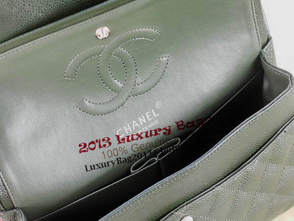 Chanel 2.55 Series Classic Flap Bag 1112 Dark Green Original Cannage Pattern Leather Silver