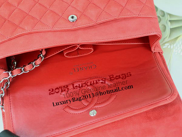 Chanel 2.55 Series Classic Flap Bag 1112 Red Original Nubuck Cannage Pattern Leather Silver