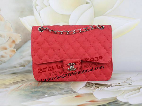 Chanel 2.55 Series Classic Flap Bag 1112 Red Original Nubuck Cannage Pattern Leather Silver