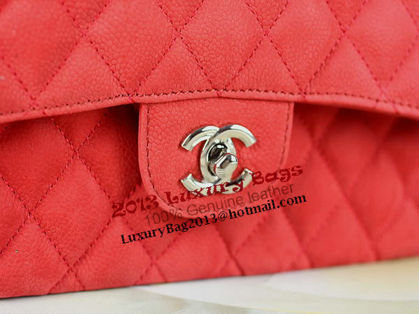 Chanel 2.55 Series Classic Flap Bag 1112 Red Original Nubuck Cannage Pattern Leather Silver