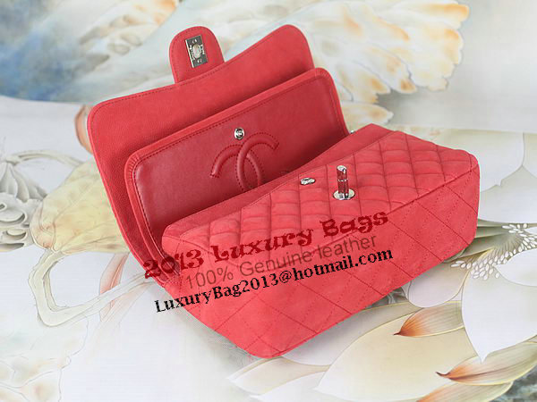 Chanel 2.55 Series Classic Flap Bag 1112 Red Original Nubuck Cannage Pattern Leather Silver
