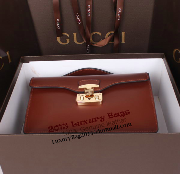 Gucci Lady Lock Calf Leather Briefcase Clutch 331823 Brown