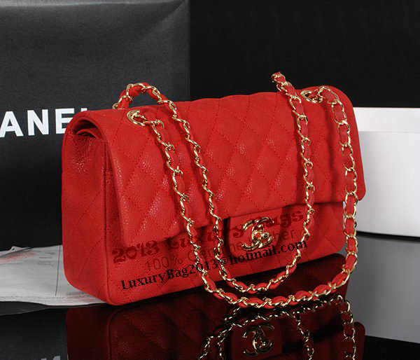 Chanel 2.55 Series Classic Flap Bag 1112 Red Original Cannage Pattern Leather Gold