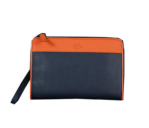 Hermes Grainy Leather Clutch 5805 RoyalBlue&Wheat