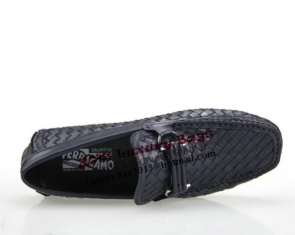 Salvatore Ferragamo Weave Leather Men Shoe FL0315 RoyalBlue