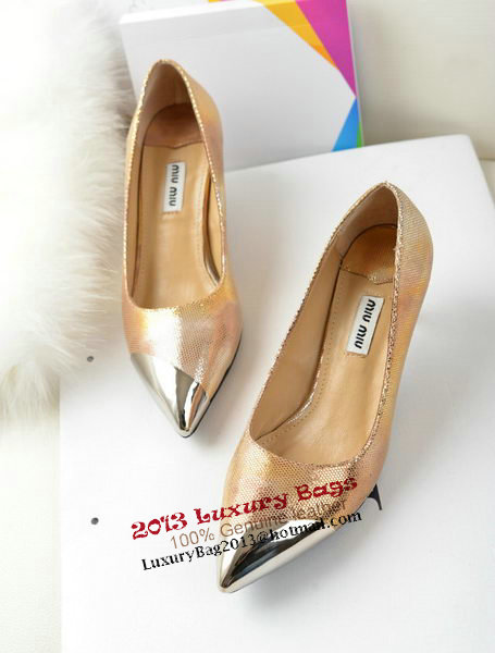 miu miu Sheepskin Leather Point-Toe Pumps MM2124 Gold