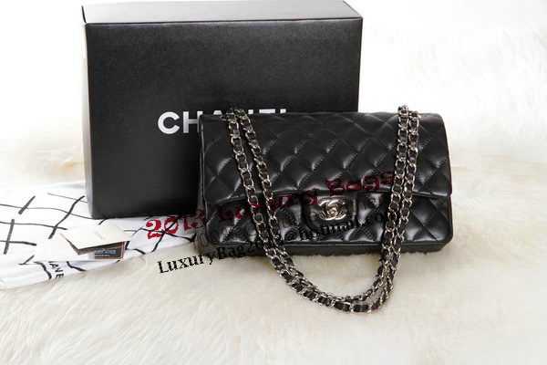 Chanel 2.55 Series Black Original Leather Classic Flap Bag A01112 Silver