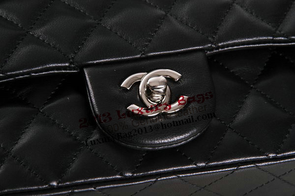 Chanel 2.55 Series Black Original Leather Classic Flap Bag A01112 Silver