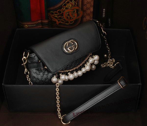 Gucci Black pearl leather Chain Shoulder Bag 336747