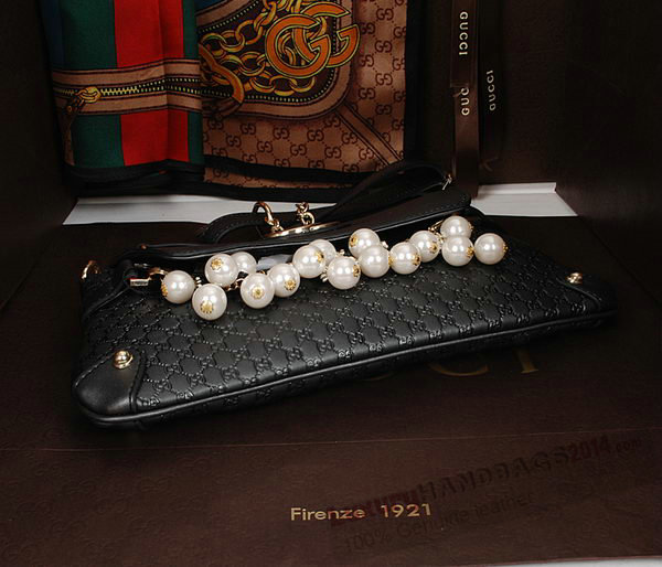 Gucci Black pearl leather Chain Shoulder Bag 336747