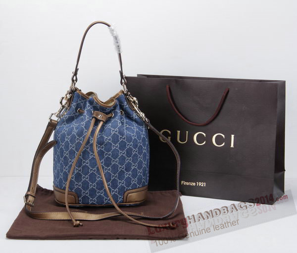 Gucci GG Drawstring Sling Shoulder Handbag 197019 Blue