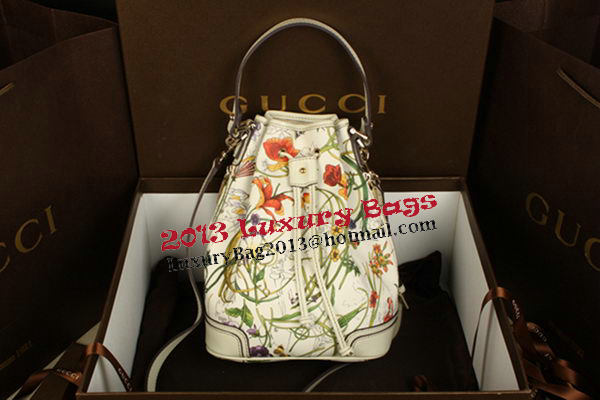 Gucci Flora Leather Drawstring Sling Shoulder Bag 197019 OffWhite