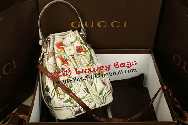 Gucci Flora Leather Drawstring Sling Shoulder Bag 197019 OffWhite