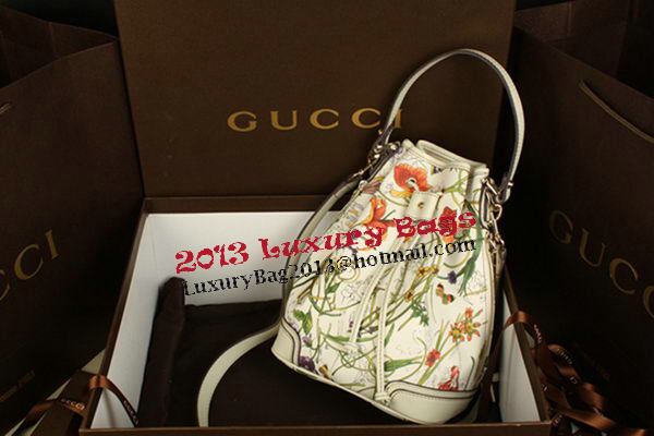 Gucci Flora Leather Drawstring Sling Shoulder Bag 197019 OffWhite