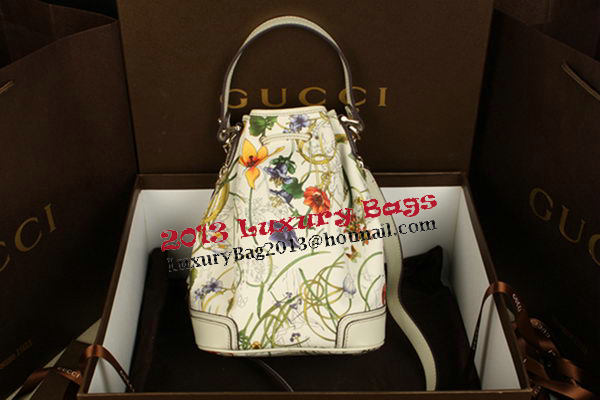 Gucci Flora Leather Drawstring Sling Shoulder Bag 197019 OffWhite