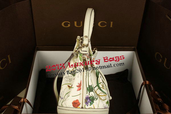 Gucci Flora Leather Drawstring Sling Shoulder Bag 197019 OffWhite