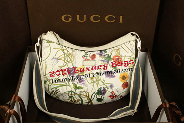 Gucci Medium Flora Leather Messenger Bag 181092 OffWhite