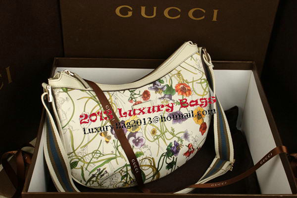 Gucci Medium Flora Leather Messenger Bag 181092 OffWhite