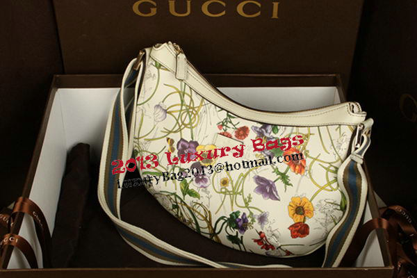 Gucci Medium Flora Leather Messenger Bag 181092 OffWhite