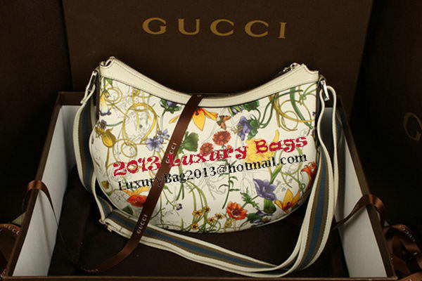 Gucci Medium Flora Leather Messenger Bag 181092 OffWhite