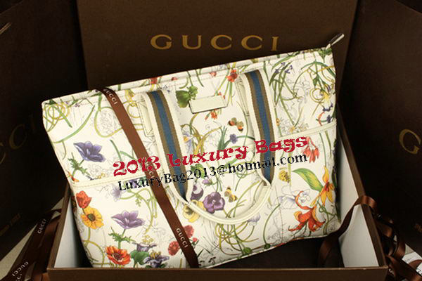 Gucci Diaper Flora Leather Tote Bag 155524 OffWhite