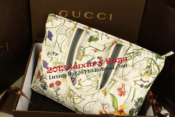 Gucci Diaper Flora Leather Tote Bag 155524 OffWhite