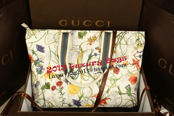 Gucci Diaper Flora Leather Tote Bag 155524 OffWhite