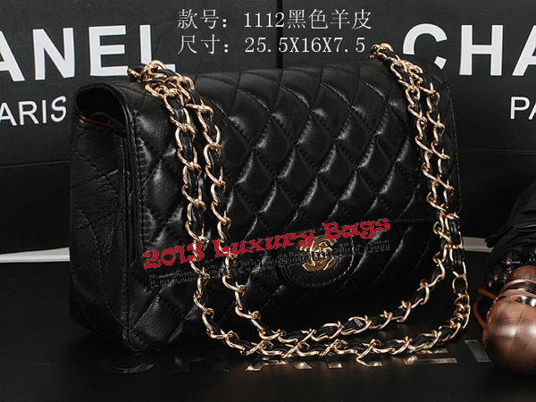Chanel 2.55 Series Classic Flap Bag 1112 Black Sheepskin Gold
