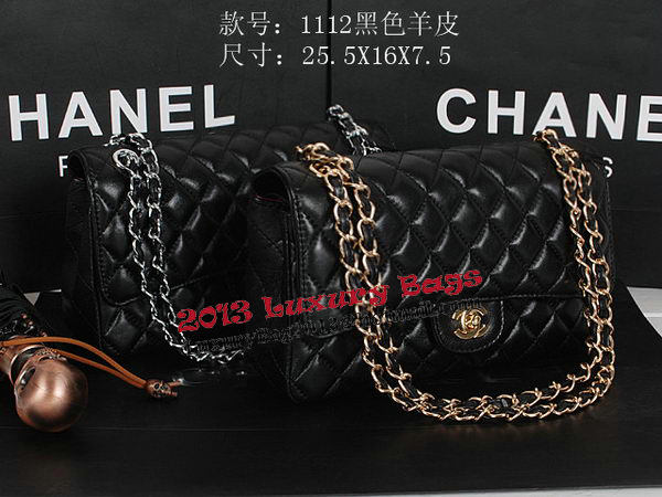 Chanel 2.55 Series Classic Flap Bag 1112 Black Sheepskin Silver