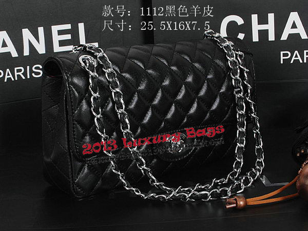 Chanel 2.55 Series Classic Flap Bag 1112 Black Sheepskin Silver