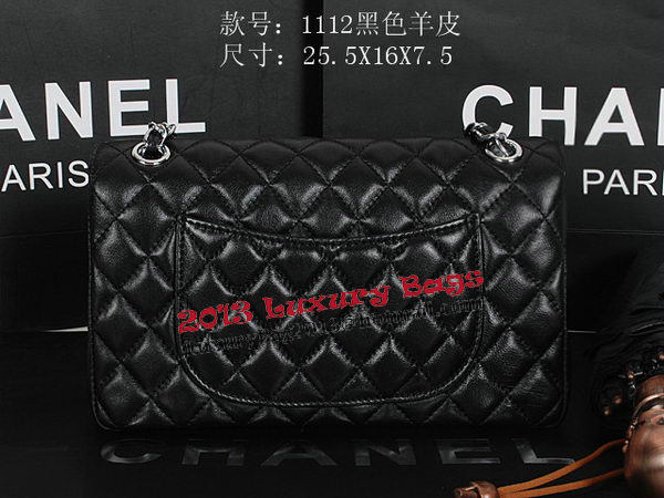 Chanel 2.55 Series Classic Flap Bag 1112 Black Sheepskin Silver