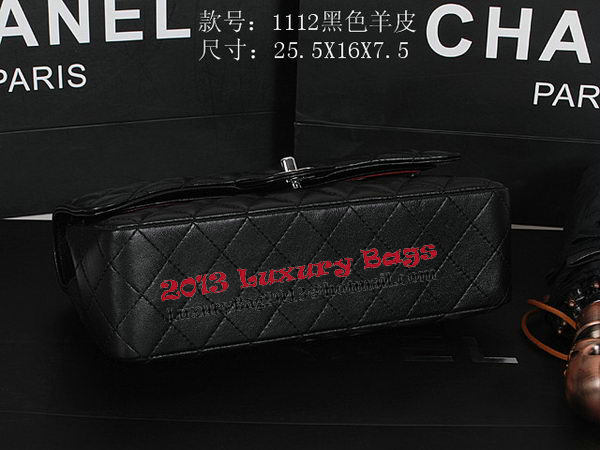 Chanel 2.55 Series Classic Flap Bag 1112 Black Sheepskin Silver