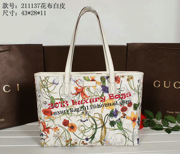 Gucci Diaper Flora Leather Tote Bag 211137 OffWhite