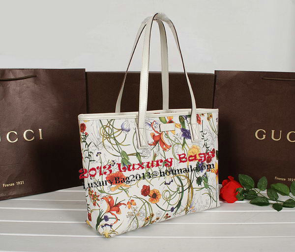 Gucci Diaper Flora Leather Tote Bag 211137 OffWhite