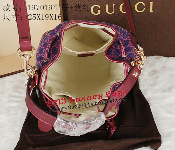 Gucci GG Drawstring Sling Shoulder Handbag 197019 Rose&Purple