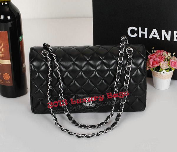 Chanel 2.55 Series Classic Flap Bag 1112 Black Sheepskin Leather Silver