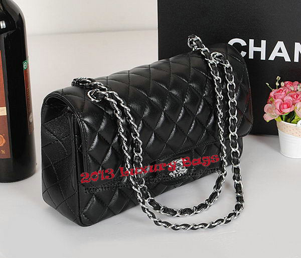 Chanel 2.55 Series Classic Flap Bag 1112 Black Sheepskin Leather Silver