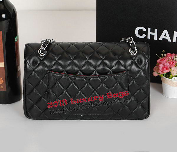 Chanel 2.55 Series Classic Flap Bag 1112 Black Sheepskin Leather Silver