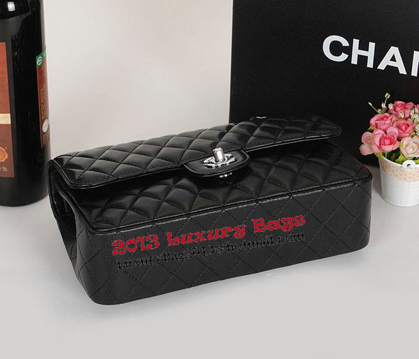 Chanel 2.55 Series Classic Flap Bag 1112 Black Sheepskin Leather Silver