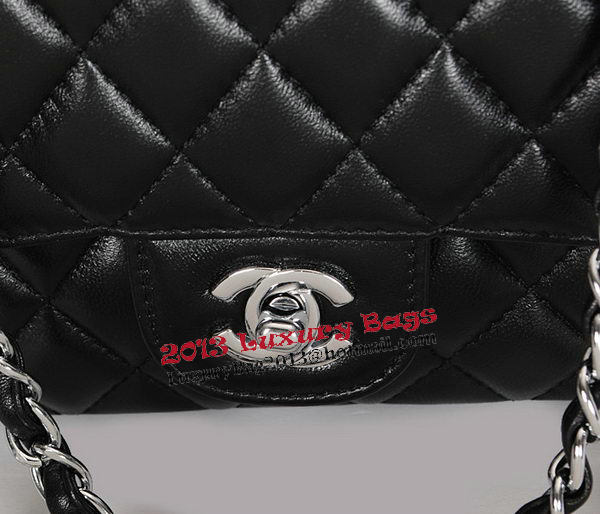 Chanel 2.55 Series Classic Flap Bag 1112 Black Sheepskin Leather Silver