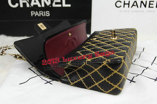 Chanel 2.55 Series Classic Embroidery Flap Bag A1112 Black Original Leather Silver