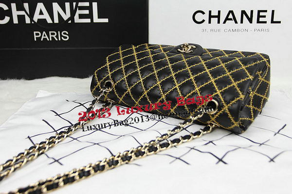 Chanel 2.55 Series Classic Embroidery Flap Bag A1112 Black Original Leather Silver