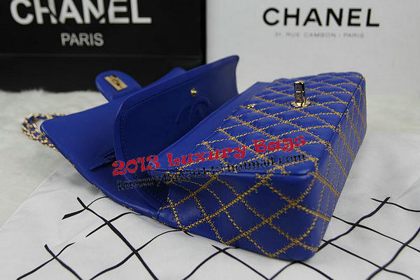 Chanel 2.55 Series Classic Embroidery Flap Bag A1112 Blue Original Leather Gold